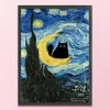 Van Gogh Monet Black Cat - 11CT Stamped Cross Stitch 40*53cm/15.75*20.87in