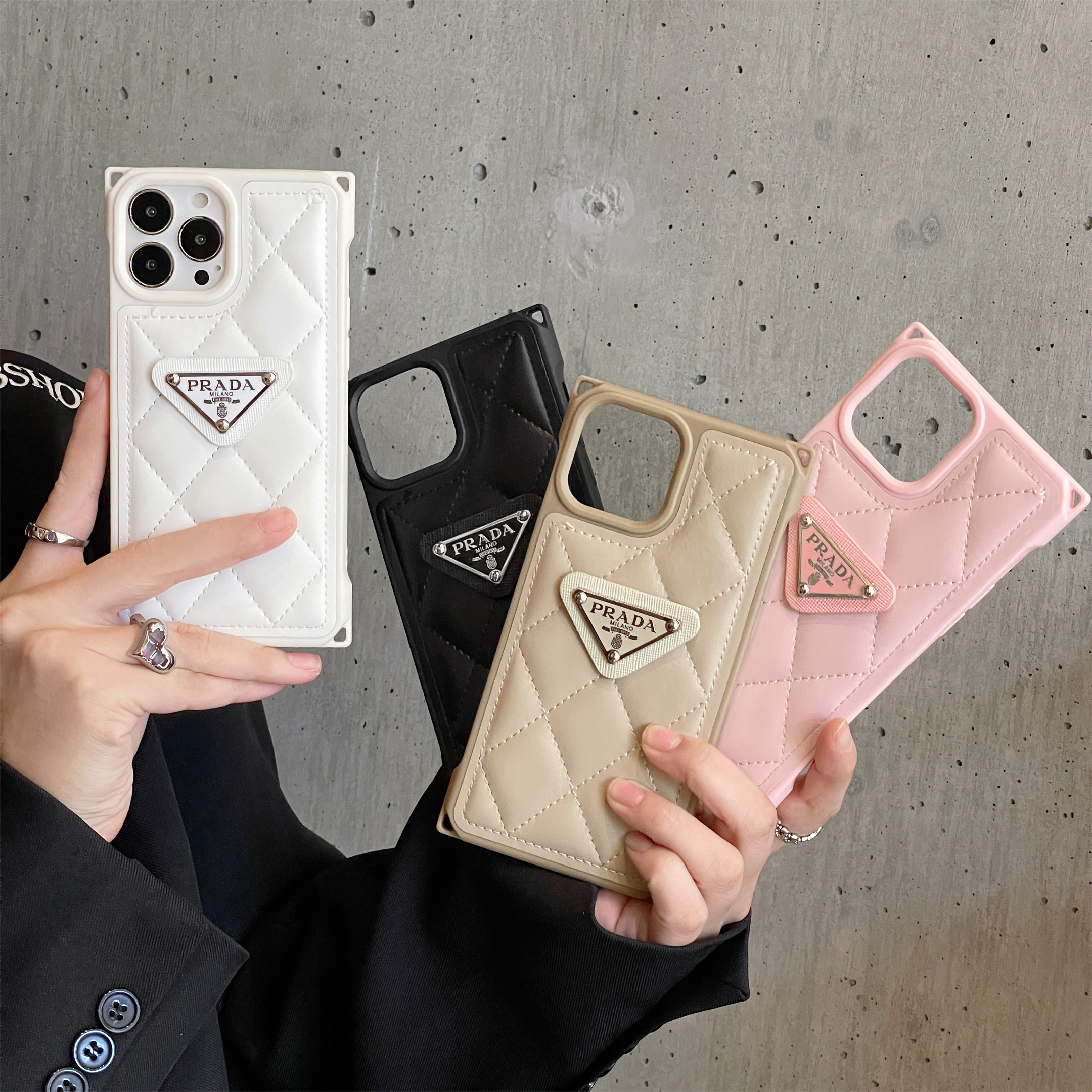 Prada Luxury Diamond-Quilted Lambskim Four-Corner Drop Protection Apple iPhone Case
