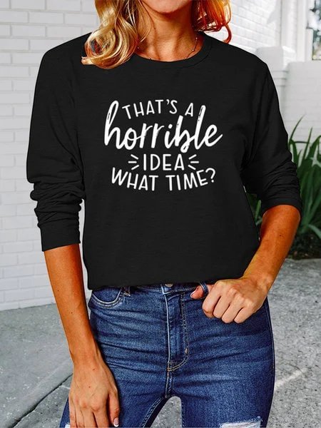 Cotton-Blend Casual Printed Crew Neck Shirts & Tops