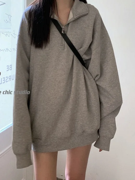 Brownm Oversized Half Zip Long Sleeve Sweatshirt