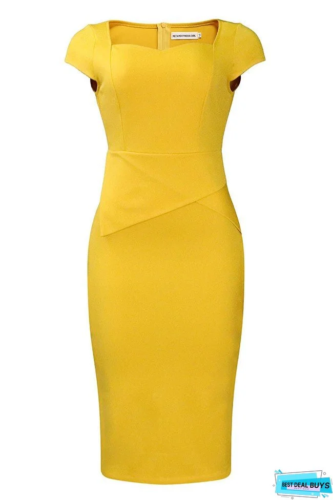 Knee Length Pink Cap Sleeves Midi Dress