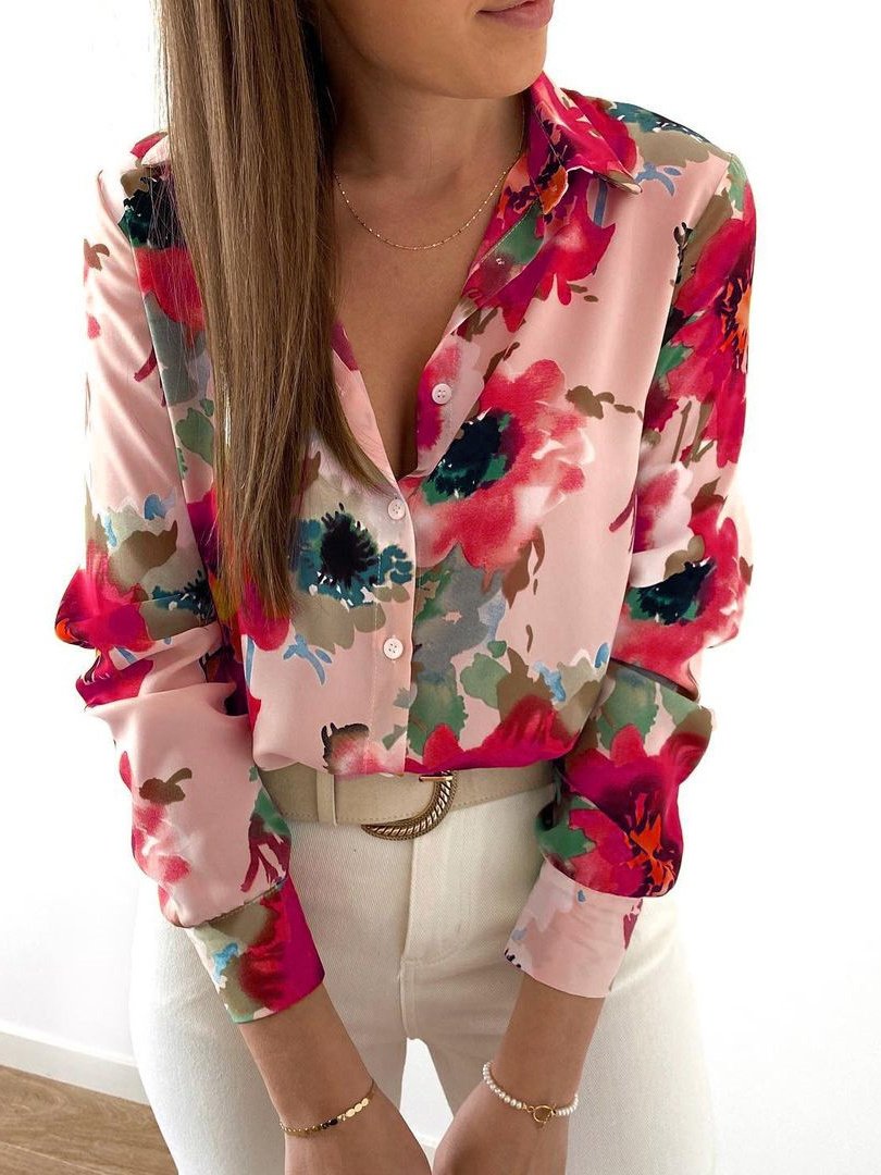 Women's Long Sleeve V-neck Floral Printed Top