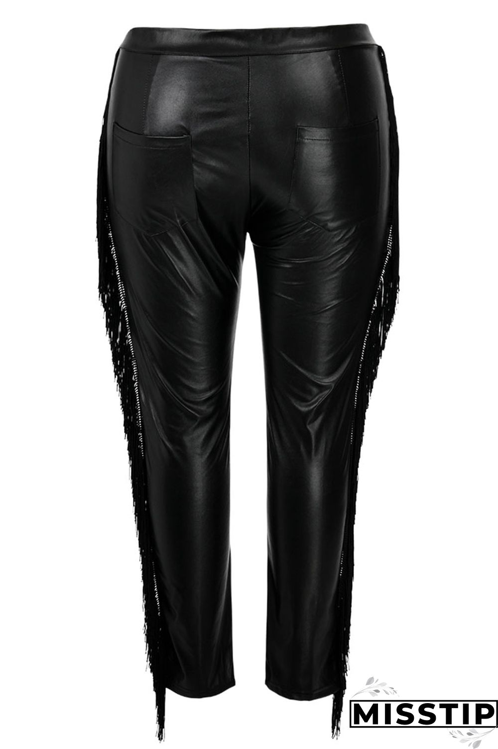 Wine Red PU OL Patchwork Solid tassel Zippered Stitching Zipper Tassel Plus Size