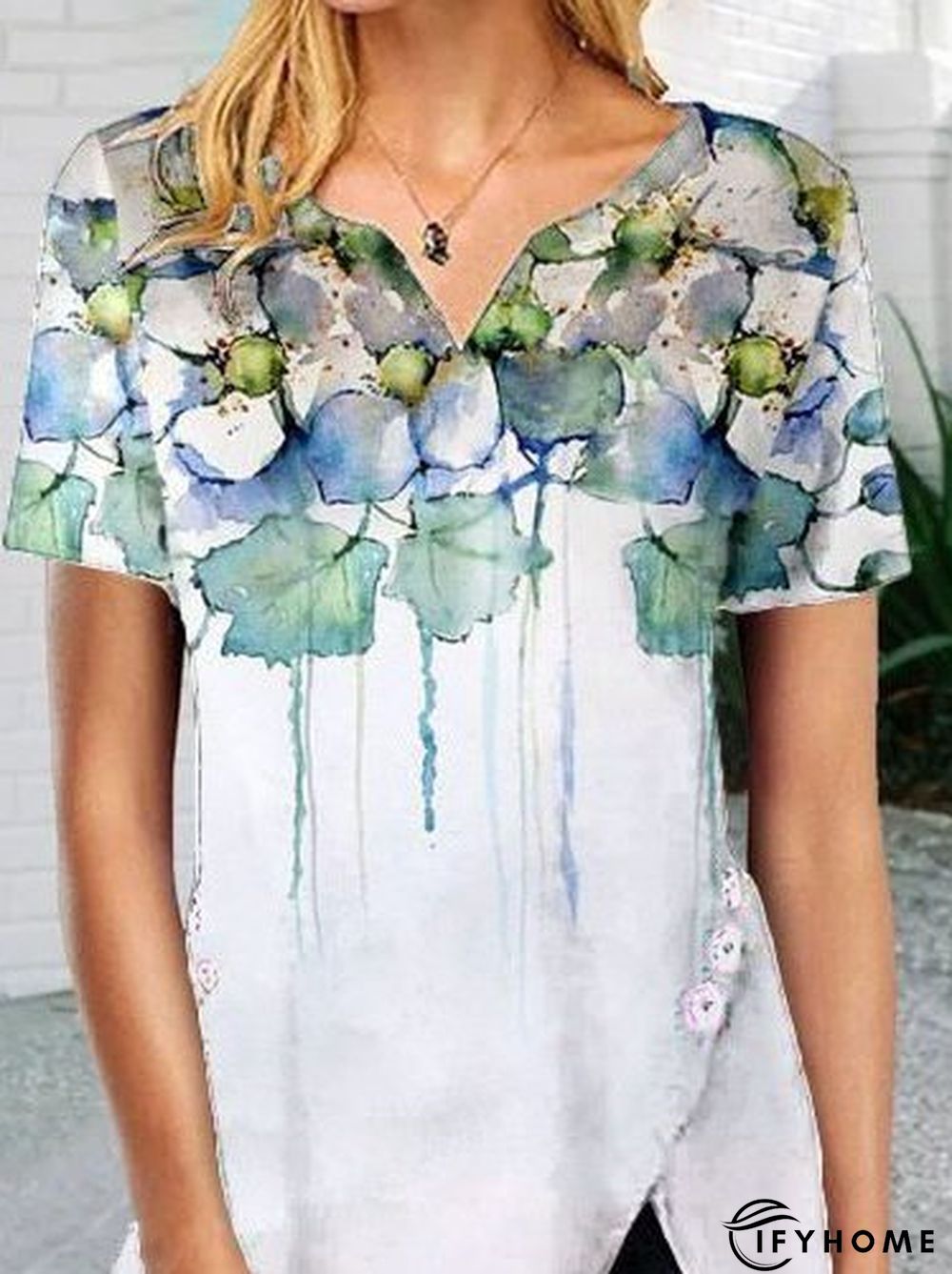 Floral Printed Cotton-Blend Casual Tunic T-shirt | IFYHOME