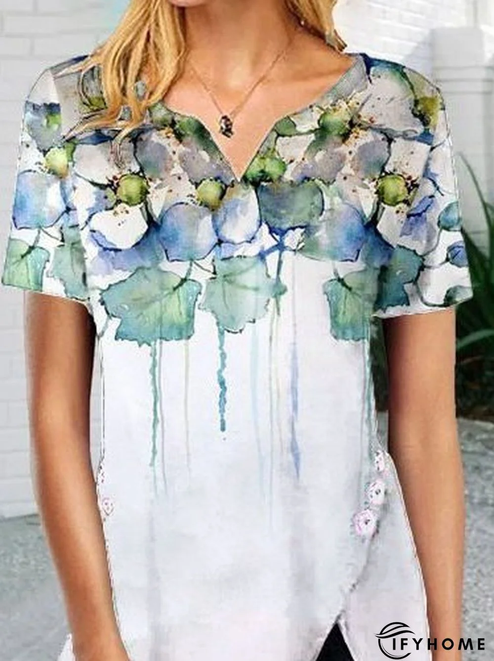 Floral Printed Cotton-Blend Casual Tunic T-shirt | IFYHOME