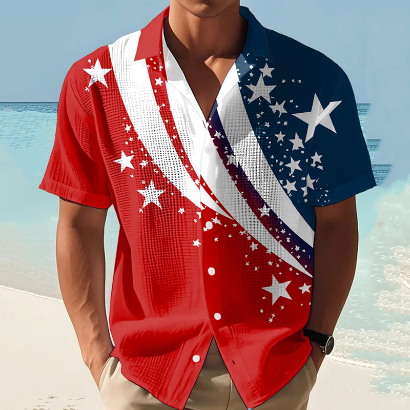  Men's Independence Day Flag Print Short Sleeve Shirt Westsshops