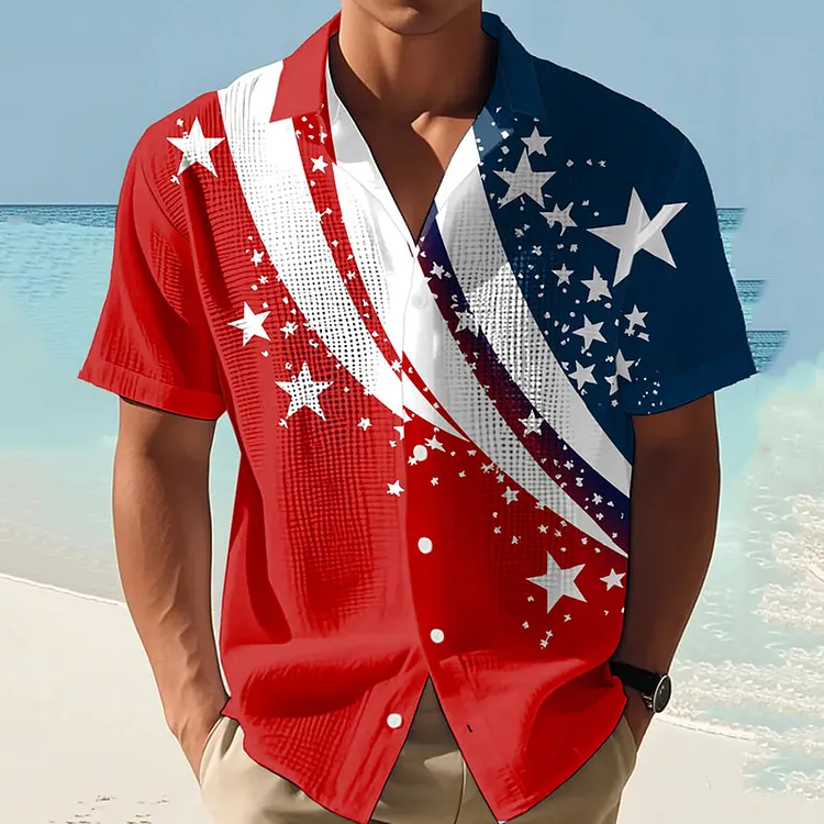 Men's Independence Day Flag Print Short Sleeve Shirt