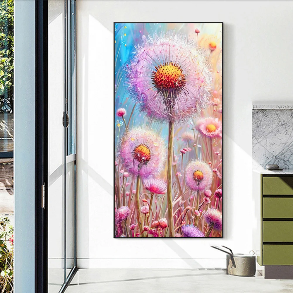 Diamond Painting - Full Round Drill - Pink Dandelions(Canvas|40*70cm)