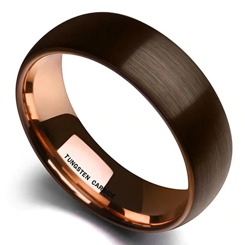 Women's Or Men's Tungsten Carbide Wedding Band Rings,Brown Band with Matte Finish Top with Inside Rose Gold,Comfort Fit,Domed Top Ring With Mens And Womens For Width 4MM 6MM 8MM 10MM
