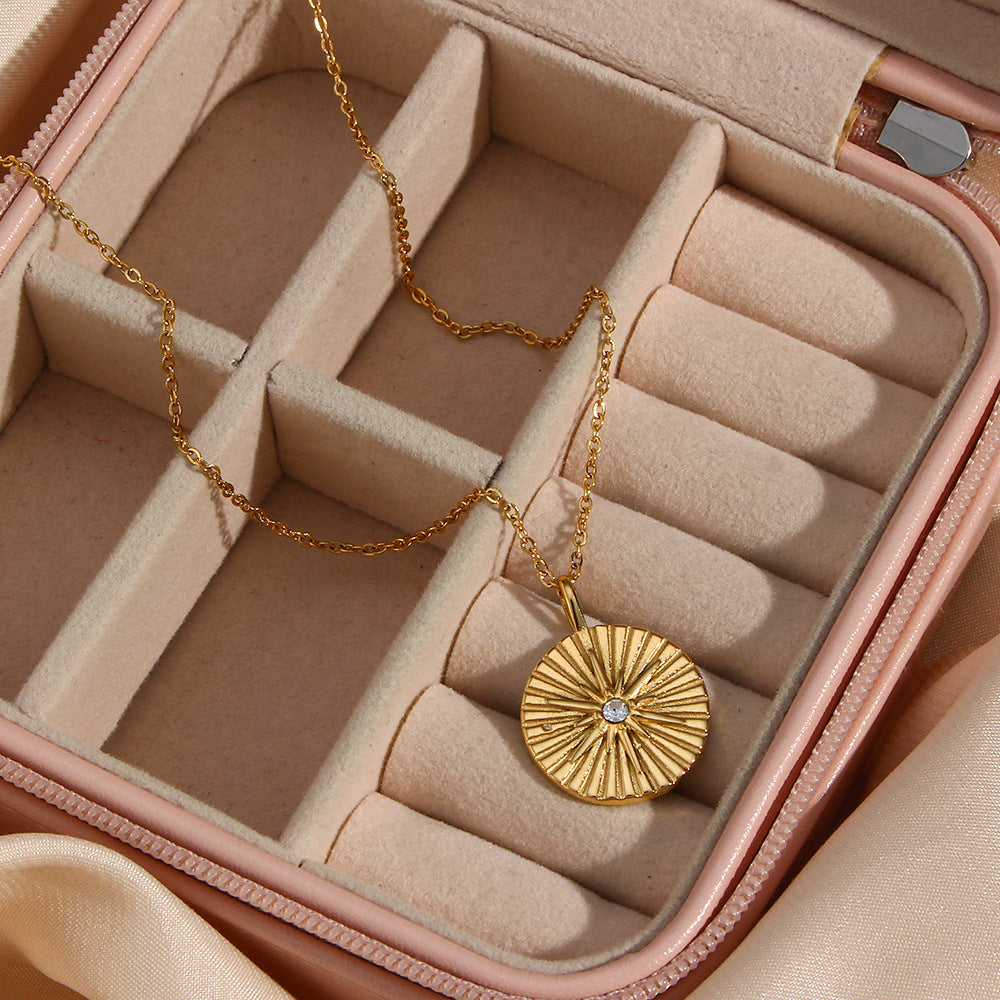 Fashion Round Geometric Stainless Steel 18K Gold Plated Necklaces