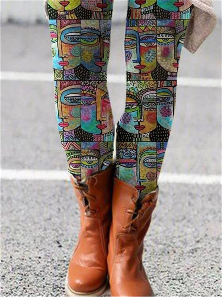 Women's Elastic Waist Slim One-piece Pants Boots Pants Printed Bottoms