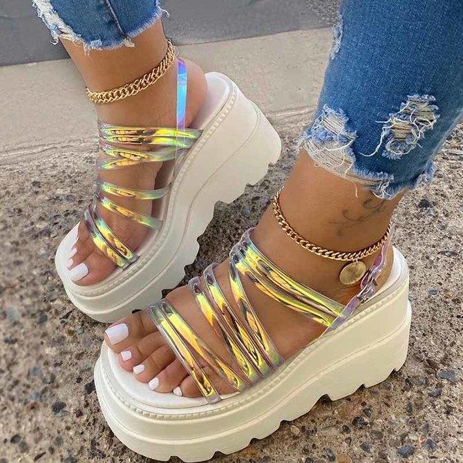 Color Summer Wedge Heel Pvc Sandals