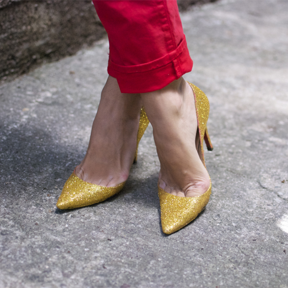 Sparkly Gold Glitter Pointy Toe Stiletto Pumps Vdcoo