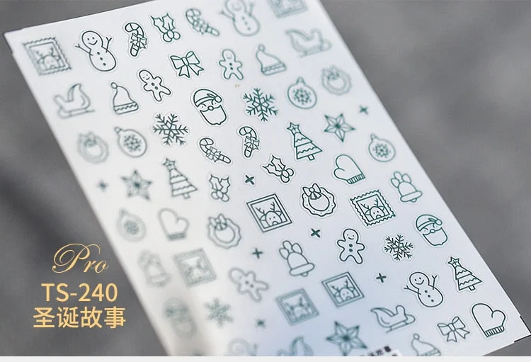 5D Christmas SnowFlake Snowman Nails Art Sticker Pro Frosted Thin Transparent Embossed New Year Nail Art Design Nail Stickers-Nail Inspo