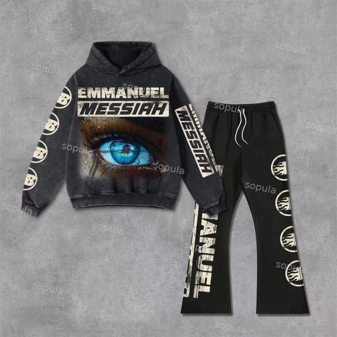 Sopula Emmanuel Eyes Vintage Washed Graphic Hoodie & Flared Trousers - Sopula ｜Premium Graphic Tees & Graphic Streetwear