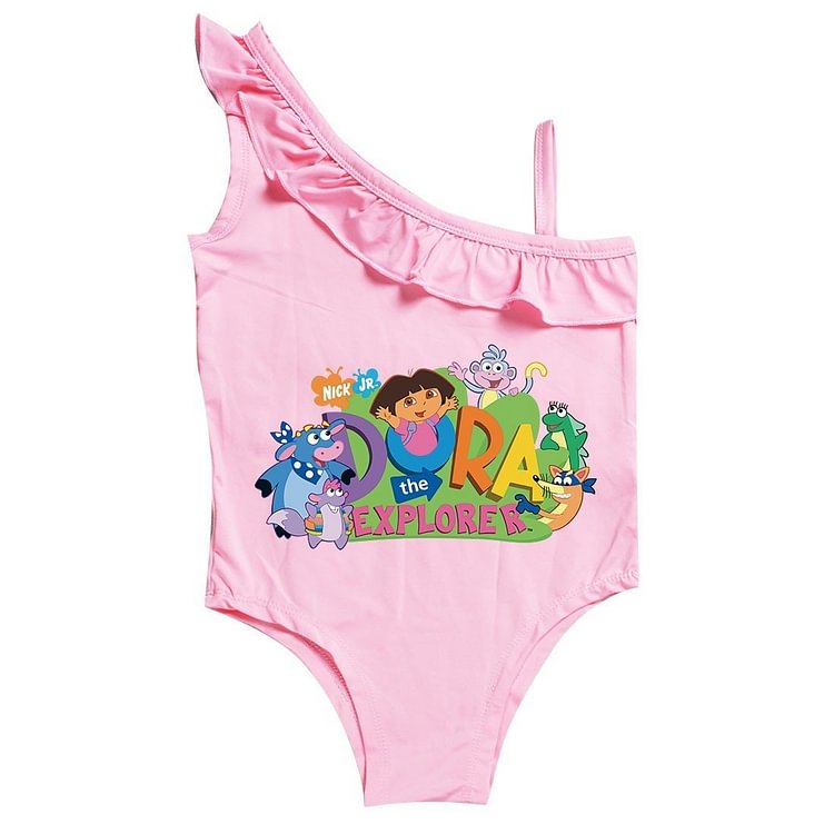 Mayoulove Dora The Explorer Print Little Girls One Piece Ruffle Swimwear-Mayoulove