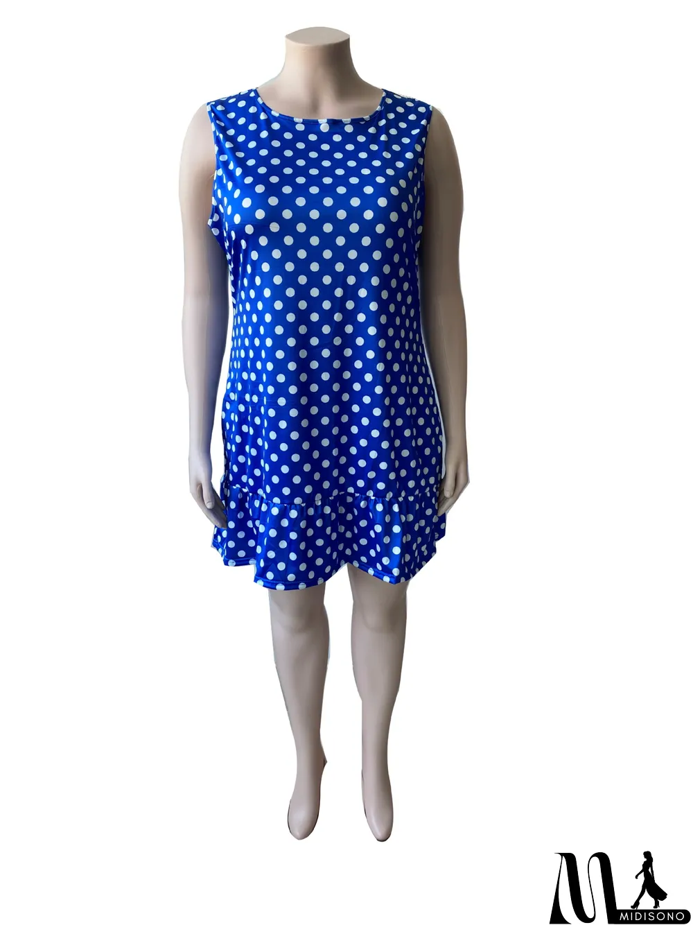 MidiSono - Plus Size Polka Dot Print Sleeveless Mini Dress (Without Belt)