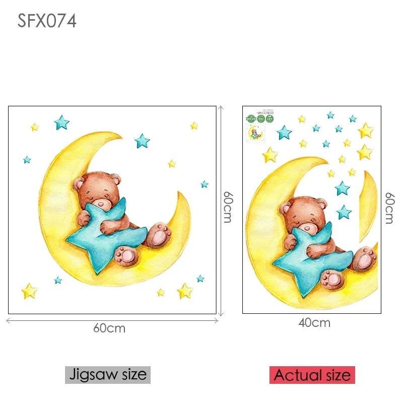 Moon Cloud Big Wall Stickers For Kids Rooms Boys Stars Large Wall Stickers For Children's Room Bear Bedroom Decoration