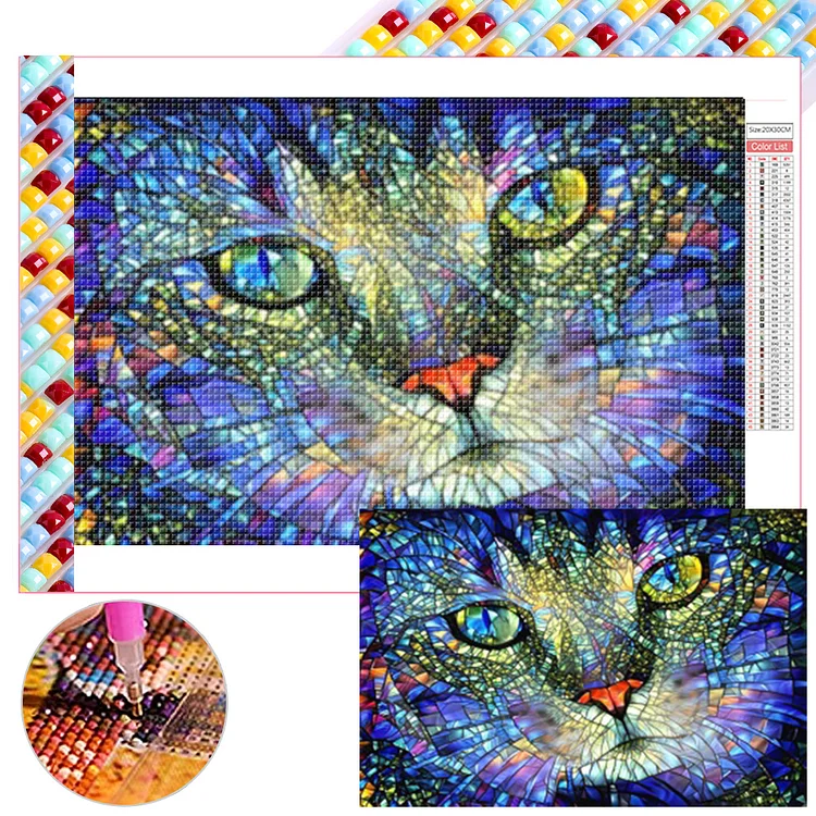 Glass Painting Cats 30*20CM (Canvas) Full Square Drill Diamond Painting gbfke