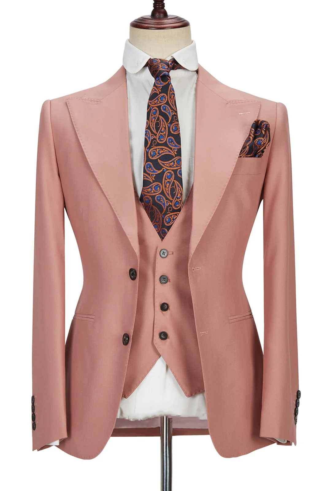 Ivan Three Pieces Coral Pink Two Buttons Peak Lapel Men's Suit