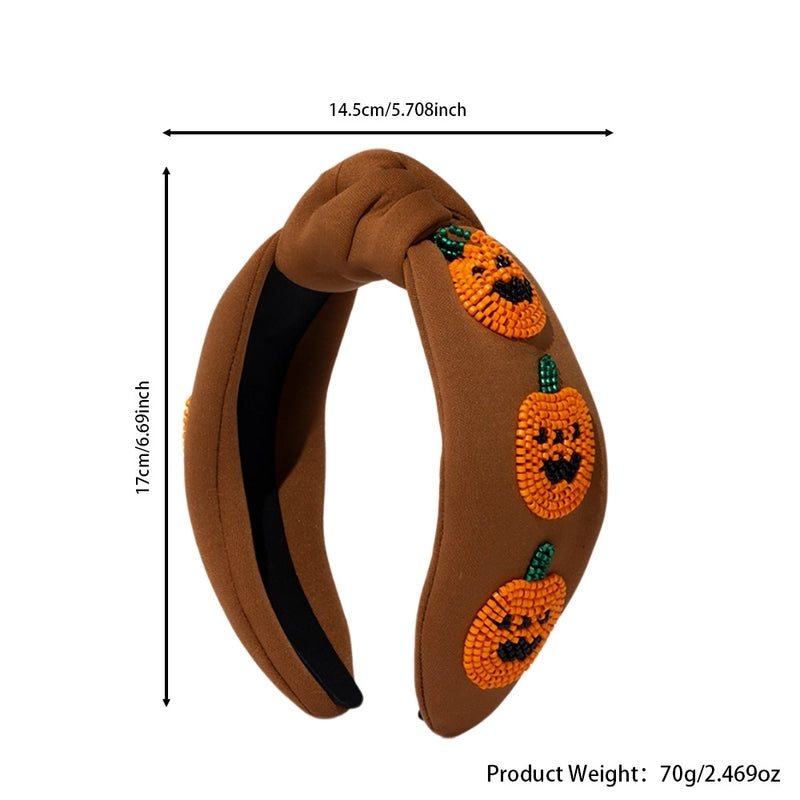 Women’s Hip-Hop Retro Funny Halloween Pattern Pumpkin Ghost Cloth Seed Bead Hair Band