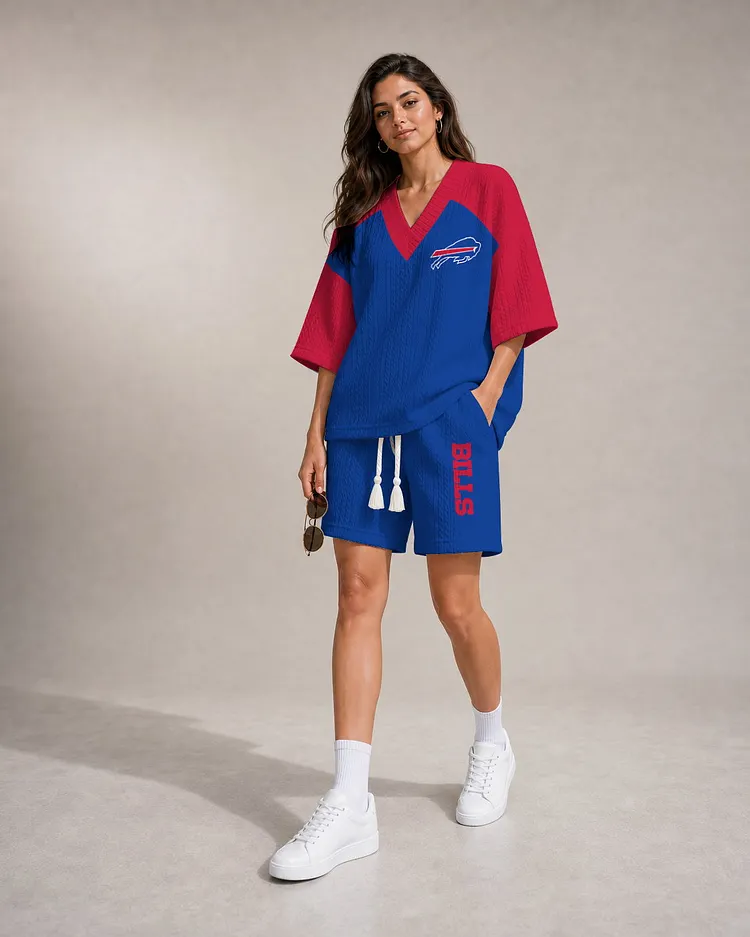 Buffalo Bills Women&rsquo;s V-neck Jacquard Cable-Knit Tee & Shorts Set