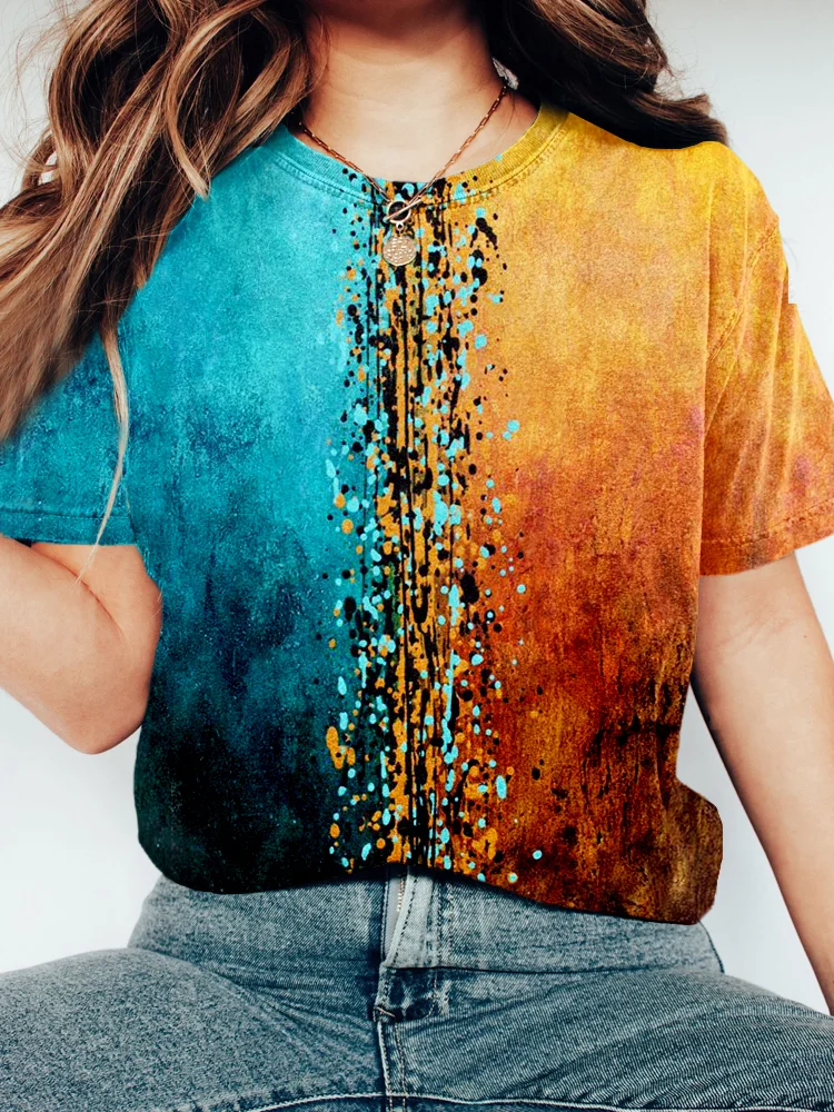 Abstract Art Crew Neck Vintage Washed T Shirt