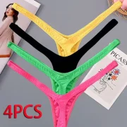 Curesgood 4PCS New Deep V Thong Women's Breathable  Line Sexy Hot Low Waist Mini Panties Bikini Bottom Thongs Female Panty Women Underwear