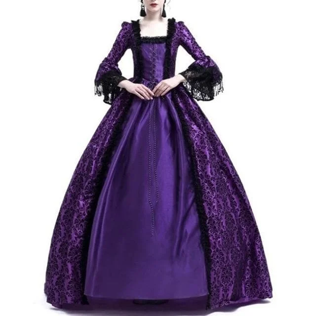Square Collar Ball Gown Lace Long Sleeve Victorian Dress
