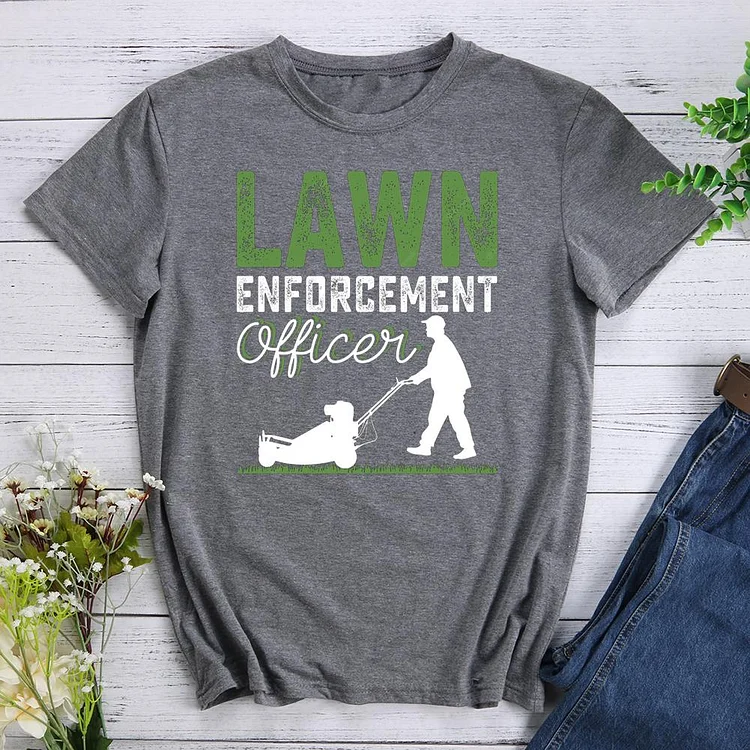 lawn mowing enforcement officer Round Neck T-shirt