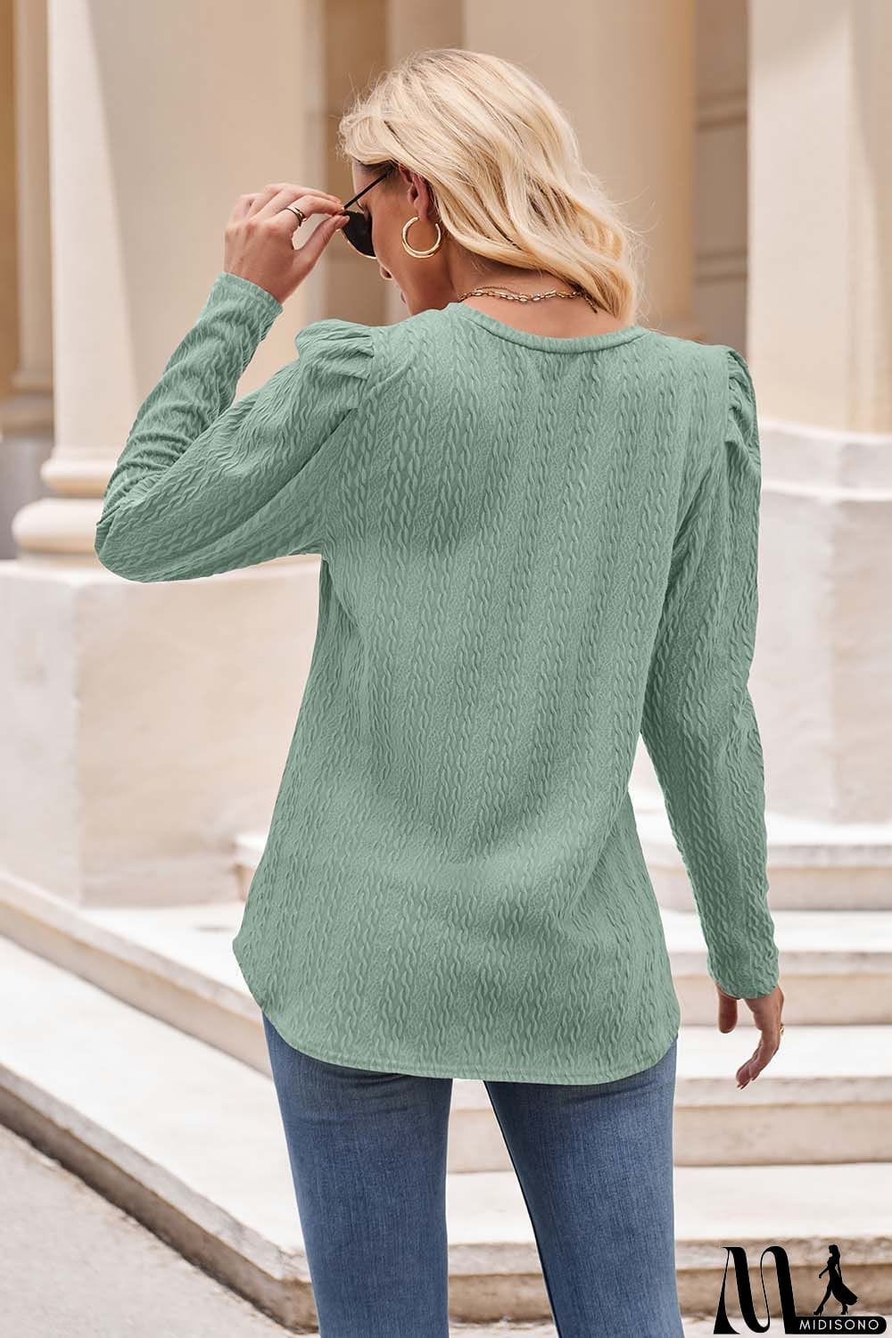 MidiSono - Round Neck Puff Sleeve Blouse