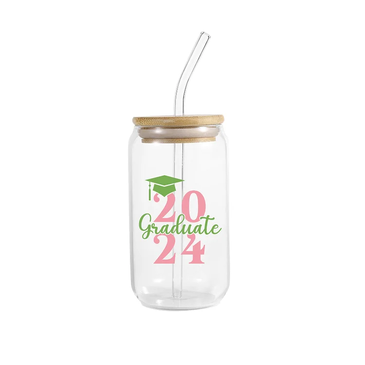 2024 Graduation Gift - Personalized Name and Year Glass with Glass Straw