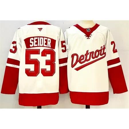 Youth Detroit Red Wings #53 Moritz Seider White/Red 2024-25 Stitched Jersey