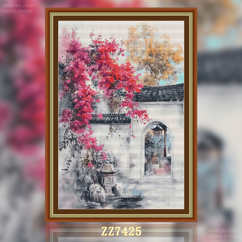 [ZZ7425-Several branches of plum in the corner]  Painting Fairy Cross Stitch