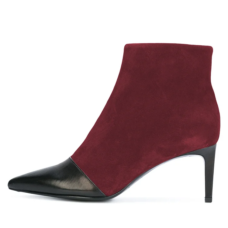 Black and Maroon Joint Stiletto Heel Ankle Booties |FSJ Shoes