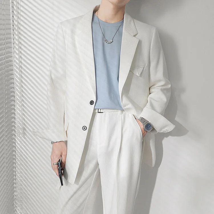 Seersucker Suit Loose-Fitting Casual Suit Coat