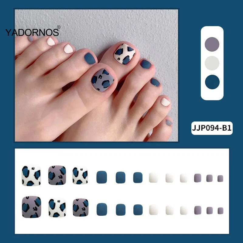 24pcs false nails for feet Patch Glue Type Removable Short Paragraph Fashion Manicure Save Time False Toenail Patch TY-Nail Inspo