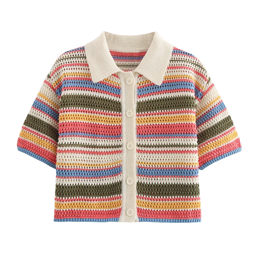 Nigikala Nigikala 2025 New Crochet POLO Shirt Knitted Knitted Blouse Shorts Set B62049