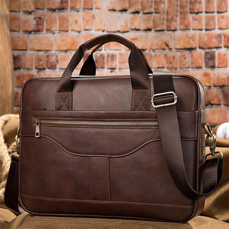 Great Quality Antique Brass Hardware Organizational Layout Leather Briefcase