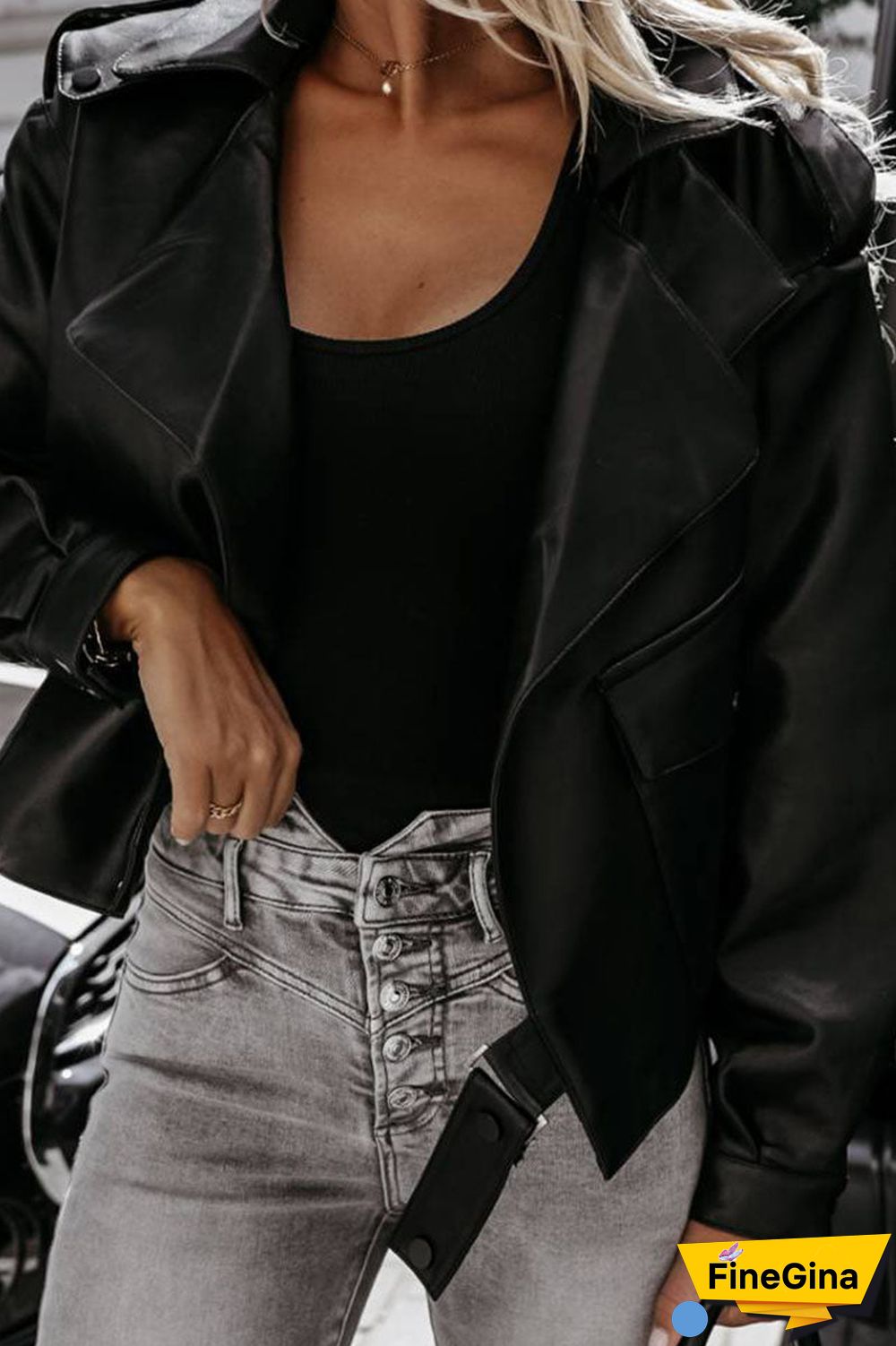 Fashion Street Solid Split Joint Turndown Collar Outerwear