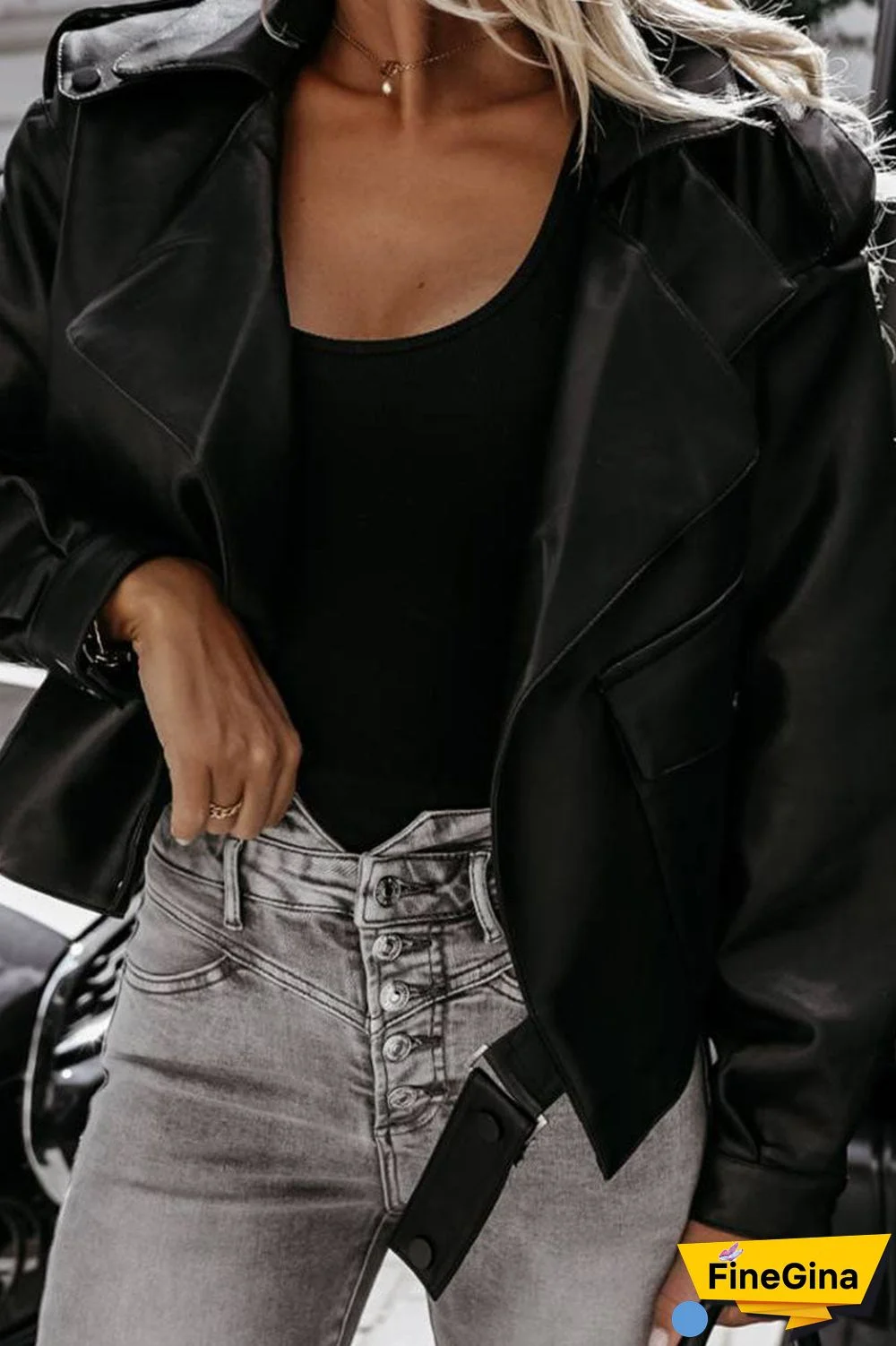 Fashion Street Solid Split Joint Turndown Collar Outerwear