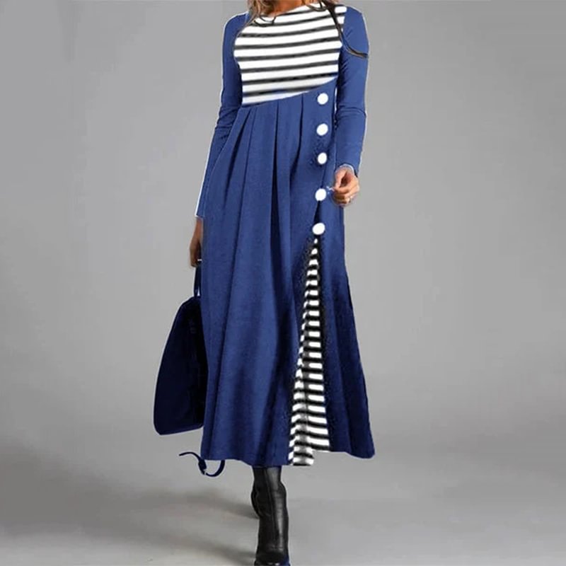 Casual Color Block Striped Dress
