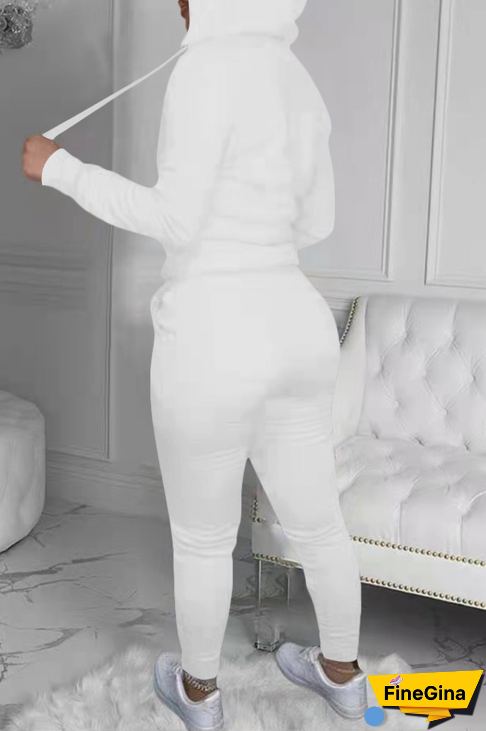 Yellow Street Print Patchwork Hooded Collar Long Sleeve Two Pieces