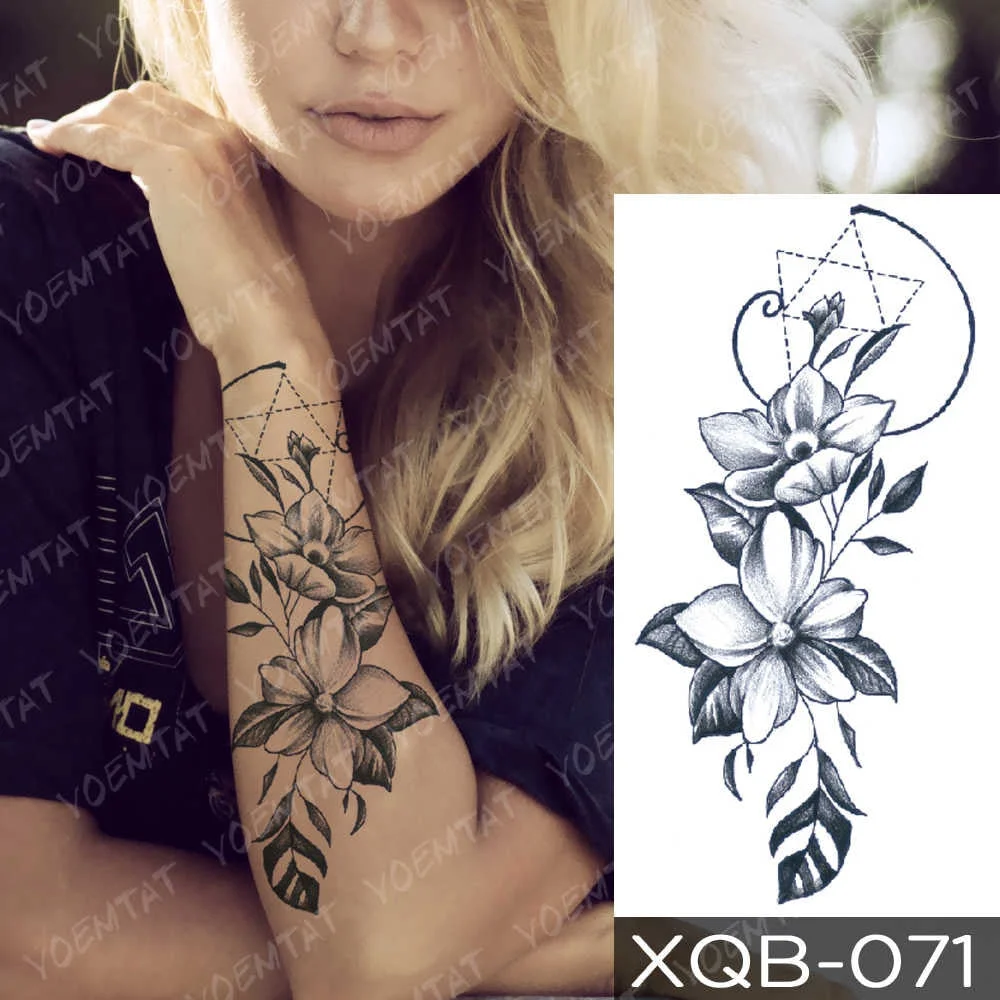 Waterproof Temporary Tattoo Sticker Geometric Line Lily Flower Flash Tattoos Rose Fox Lotus Body Art Arm Fake Tatoo Women Men