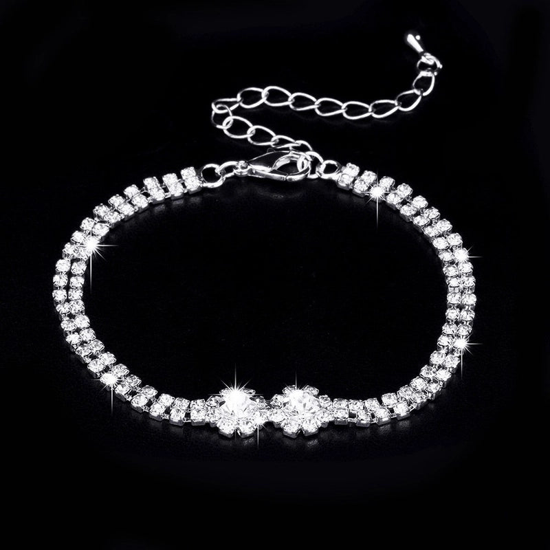 Silver Plated Inlay Water Droplets Flower Rhinestones Zircon Bracelets Earrings Necklace