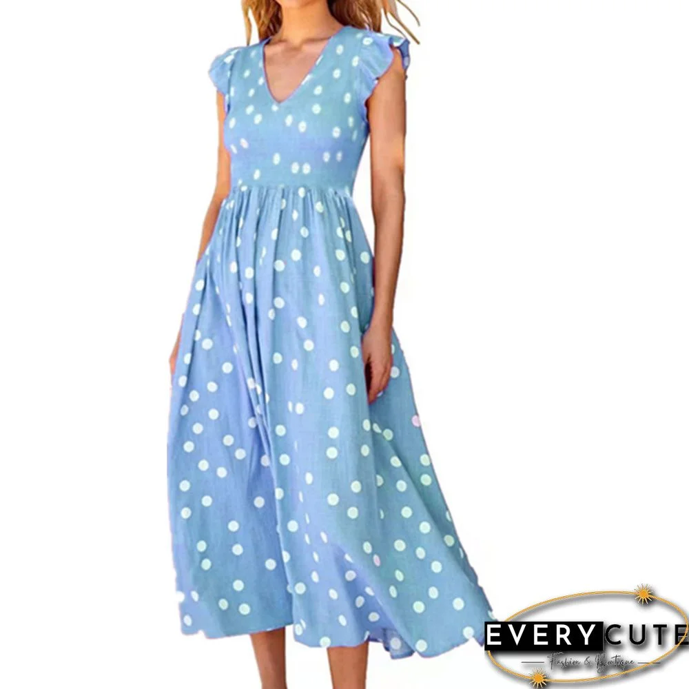 V-neck Waist Polka Dot Printed Dress