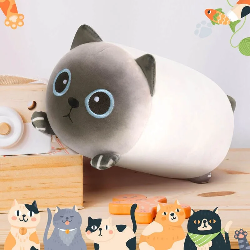 MeWaii® Fluffffy Family Siamese Cat Stuffed Animal Kawaii Plush Pillow Squishy Toy