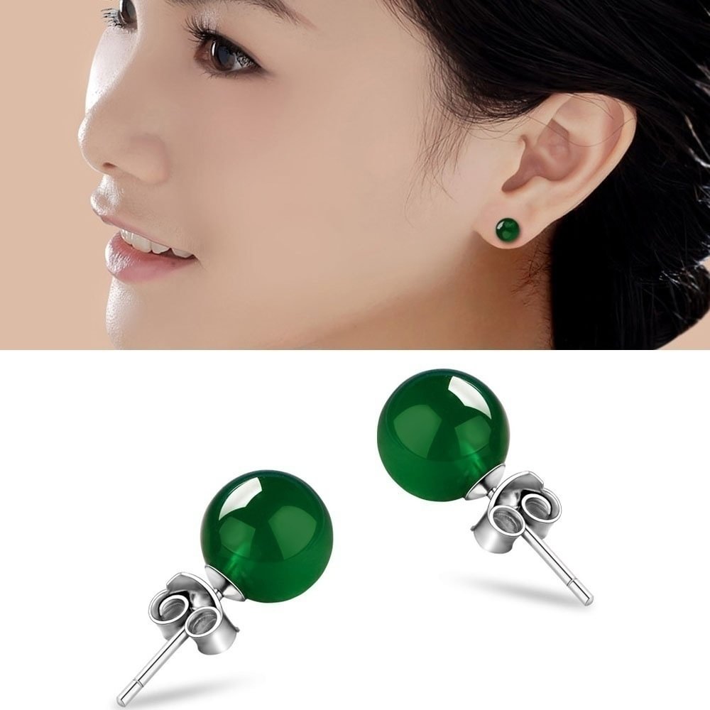 UsmallLifes King Women Fashion Natural 8mm Green  Solid Ear Stud Trendy Mom&#39;s Birthday Present Jade Earrings US Mall Lifes