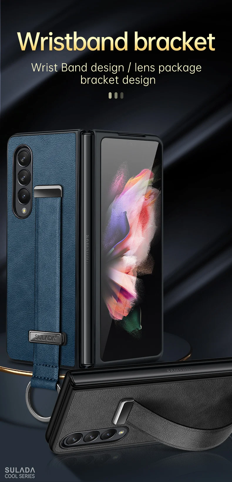 Samsung Zfold4/5 cowhide pattern wristband holder protective cover