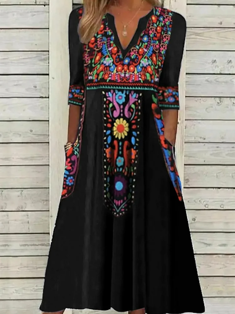 V Neck Boho Regular Fit Dresses